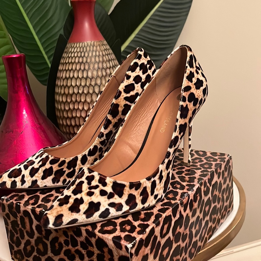 Velvet leopard print stilettos